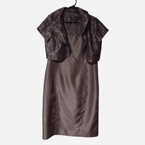 Dress Barn Collection Brown satin dress with bolero jacket wedding guest size 12